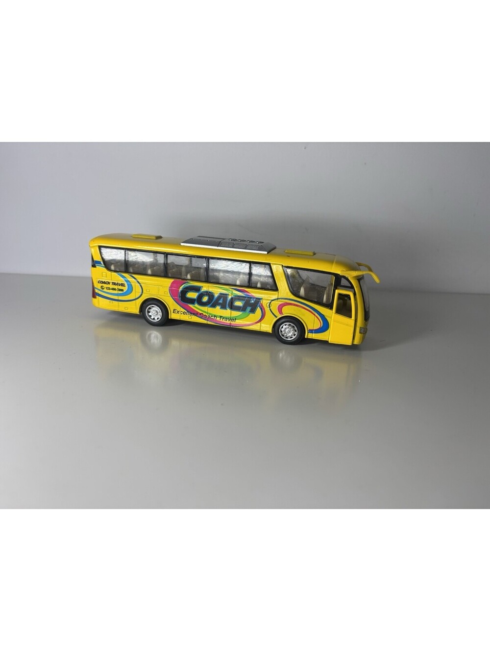 7" Kinsmart Kinsfun Coach Tour Travel Diecast Model Toy Bus Pull Action Yellow